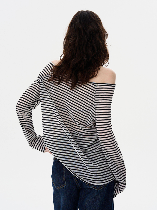 Greystorm - Leichtes, gestreiftes Damen-Langarmshirt mit schulterfreiem Ausschnitt