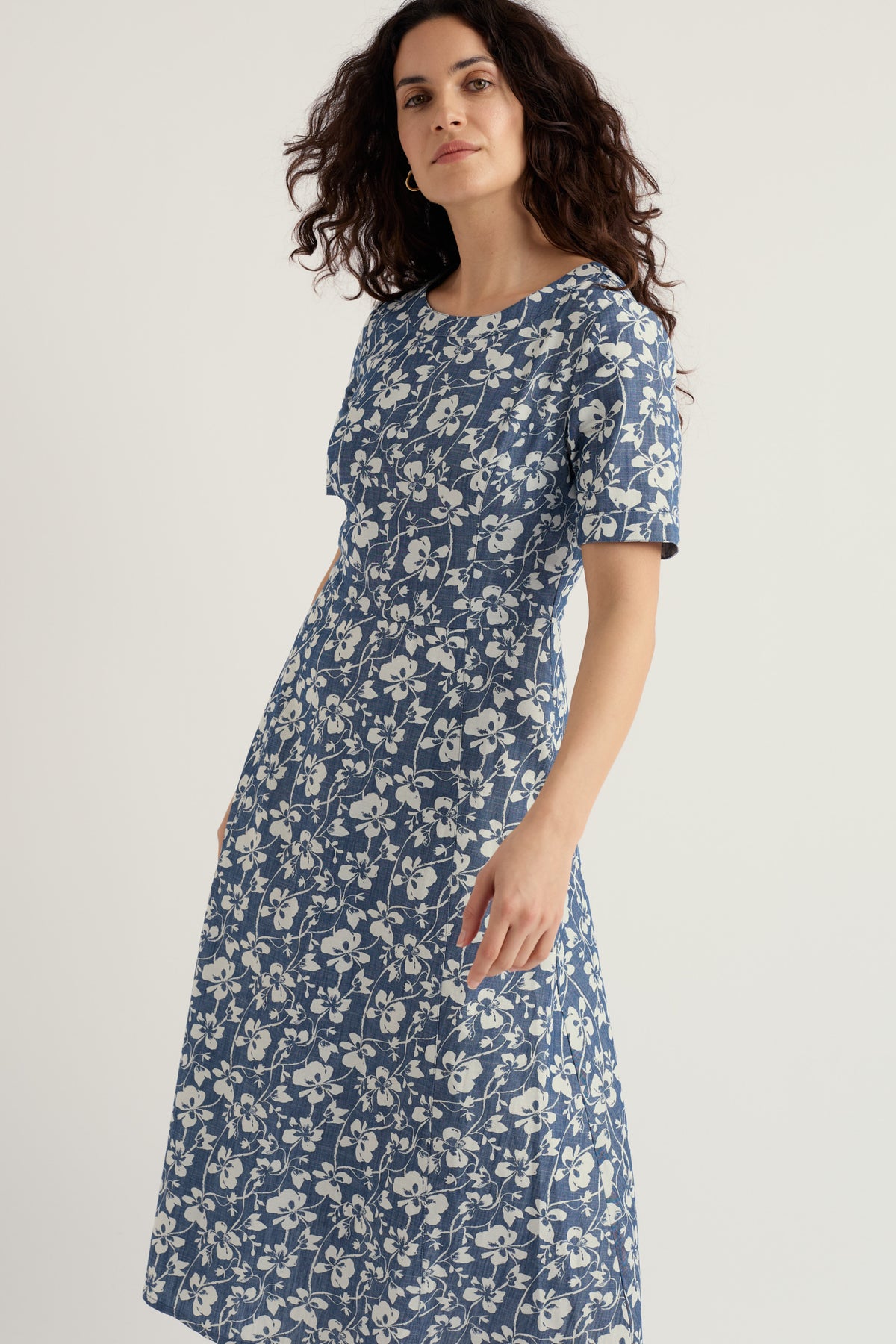 Fox Path Printed Chambray Dress