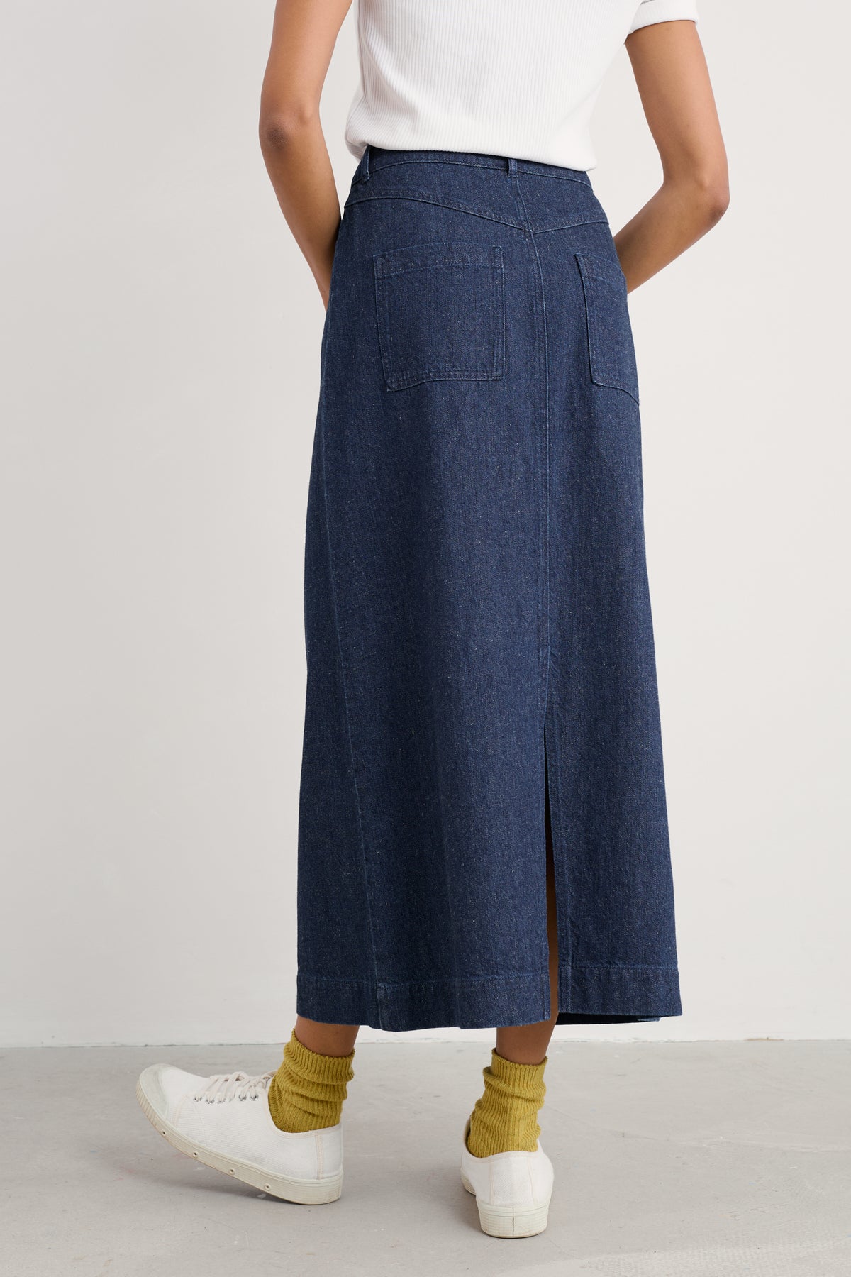 Midirock aus Denim mit Obst-Print
